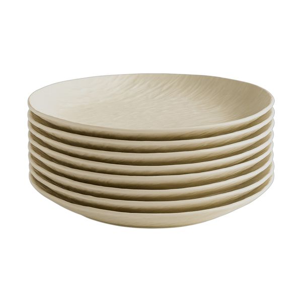 Pack Of 8 Modern Textured Ceramic Dinner Plates - Cream