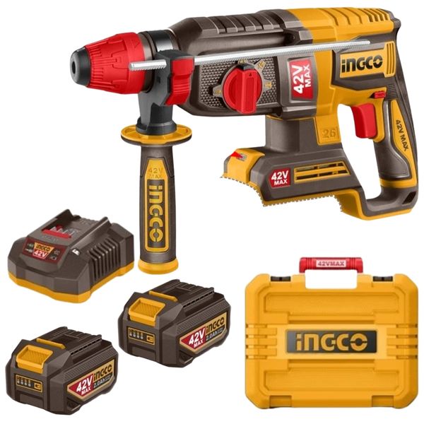 Ingco - Cordless Rotary Hammer Drill 26mm with Batteries &amp; Charger - (42V)