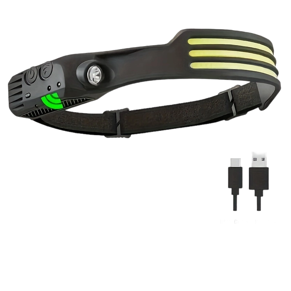 Rechargeable COB Headlamp - 3-Light Band, Ultra-Bright &amp; Hands-Free