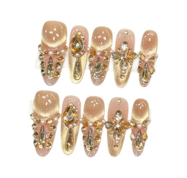 Salon Quality Reusable Handmade Press-On Nails Almond (Size Medium)