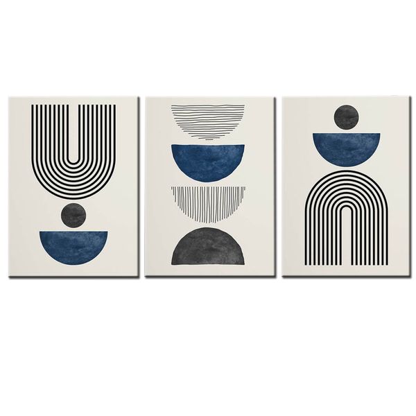 Canvas -Art-3 Pieces Mid Century Modern Blue Perfect Balance Boho Wall Art