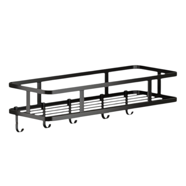 Rustproof Shower Corner Caddy With 5 Hooks - Black