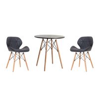 Modern Wooden Round Dining Table with 2 Soft Padded PU Leather Chairs