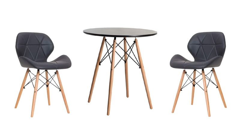 Modern Wooden Round Dining Table with 2 Soft Padded PU Leather Chairs