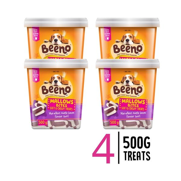 4 x Beeno Mallows Maple Bacon Mallow Bites Dog Treats 500g