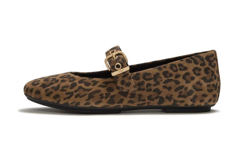 FitFlop Delicato Suede Leopard Mary Janes Tan/Black