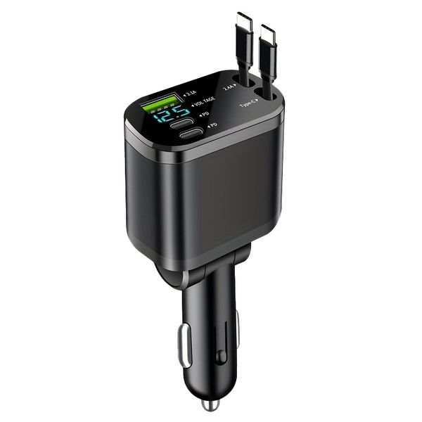 4 in 1 Fast Car Charger - Retractable Cable with Dual PD Ports Adapter