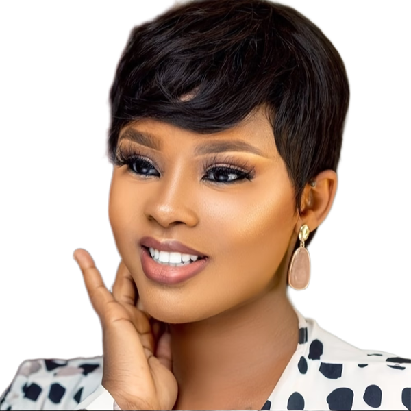 Geebuy Full Machine Made Wig-Glueless Pixie Cut Wig Bob Wig With Fringe