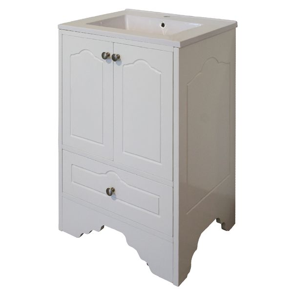 Victorian Bathroom Vanity Cabinet with ceramic basin | White