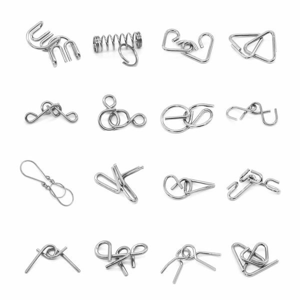 16Pcs Metal Wire Puzzle Set with Pouch, IQ Test Brain Teaser Fidget Toy