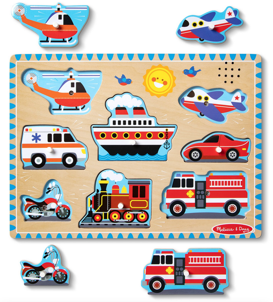 Melissa &amp; Doug Vehicles Wooden Sound Puzzle (8 Piece)