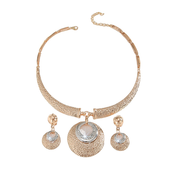 ZELTRYN Hammered Disc Pendant Choker Jewelry Set