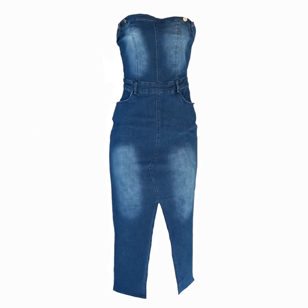 Ladies Denim Dress With Front Slit