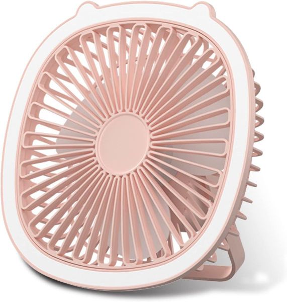 Rechargeable Desk Fan with LED Ring Light With 3 Speed Controls - Pink