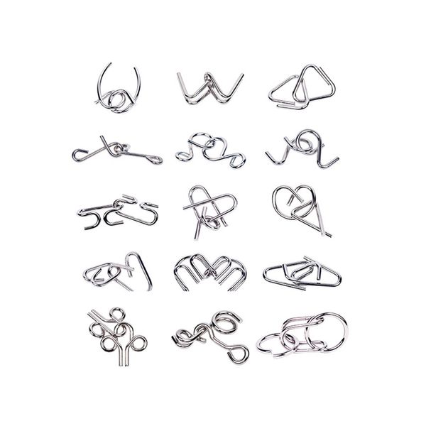15 Pieces Metal Puzzle Ring Game Wire Brain Teaser
