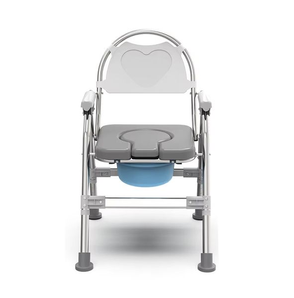 Adjustable Bedside Commode Chair - Liftable Armrests &amp; Grey Cushion