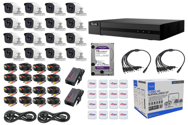 HiLook 16CH DVR Kit with 2MP Cameras, Zatech 20m Cables &amp; Junction Boxes