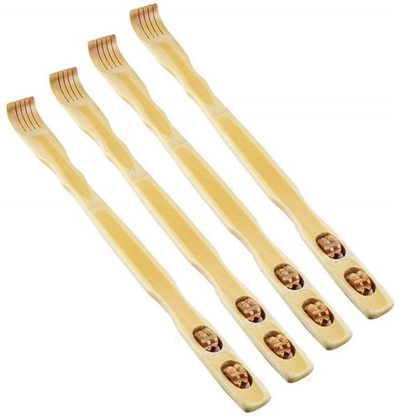 Bamboo Back Scratcher With Massage Wheel (Set of 4)
