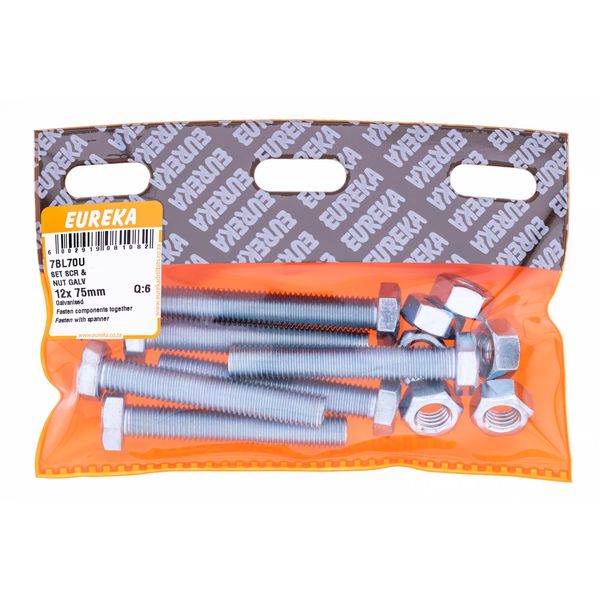 EUREKA Set Screw &amp; Nut Galvanised 12 x 75mm Q:6 7BL70U
