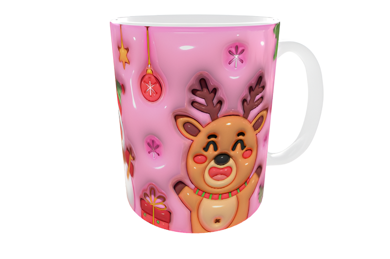 Pink Christmas Trio Mug 325ml - Santa, Snowman &amp; Reindeer Ceramic Mug