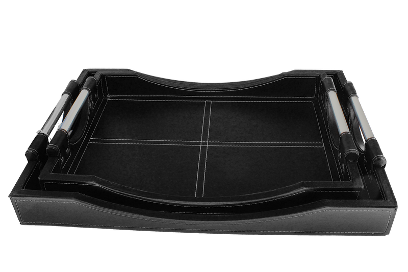 Royalty Defined Leather Serving Tray Set - Twin Set of 42 &amp; 50cm Trays