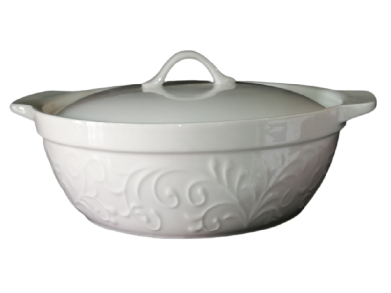 Casserole With Lid 29x25x9cm Porcelain White Floral Design W35