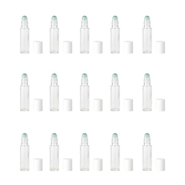 15 Pack 10ml Roll-On Glass Bottles With Caps - Refillable Bottles