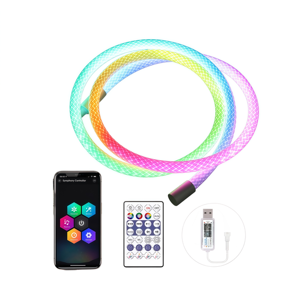 USB 5V RGB Braided Neon 360 Full Glow APP+RF Remote Gaming Party Lights