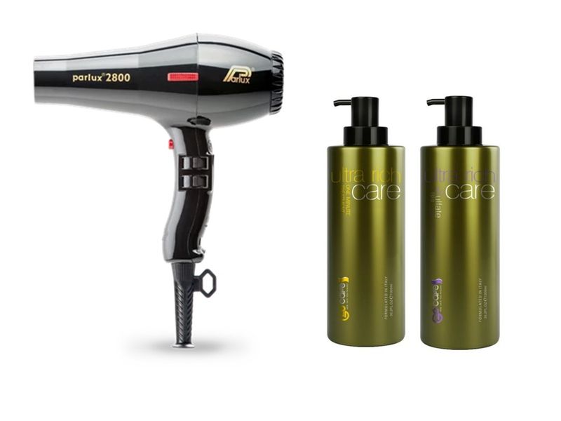 Parlux 2800 Hair Dryer Black + GoCare Twin Pack 400ml