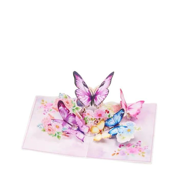 Colorful Butterflies and flowers Pop up 3D card with envelope