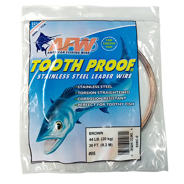 American Fishing Wire Tooth Proof Single Strand Brown Leader Wire #5 20Kg/44Lb