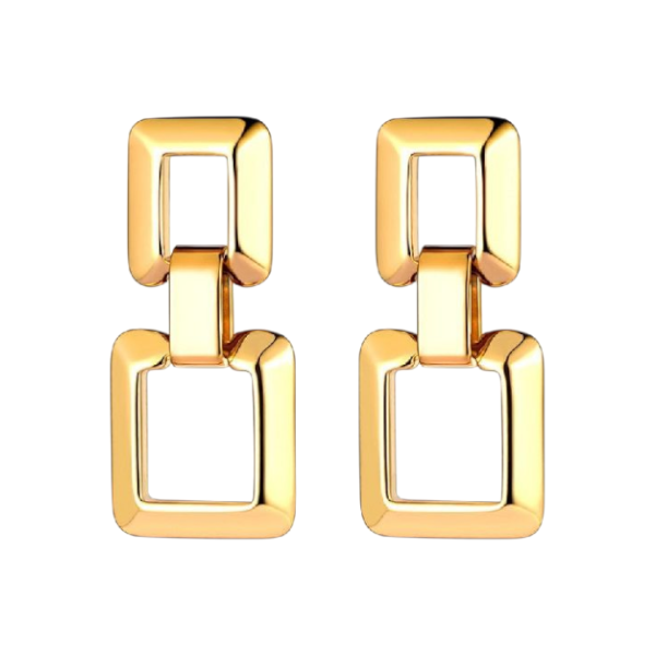 Geometric Interlocking Chain Drop Earrings - Gold - Toned