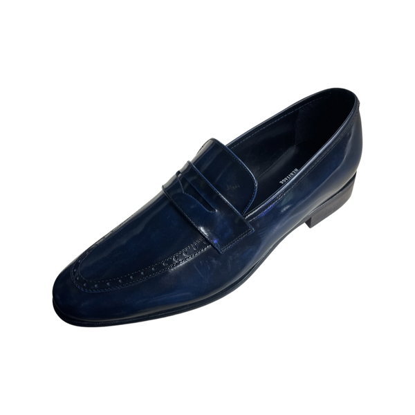 Men's Leather Shoes Navy Color / Slip on Moccasin Style