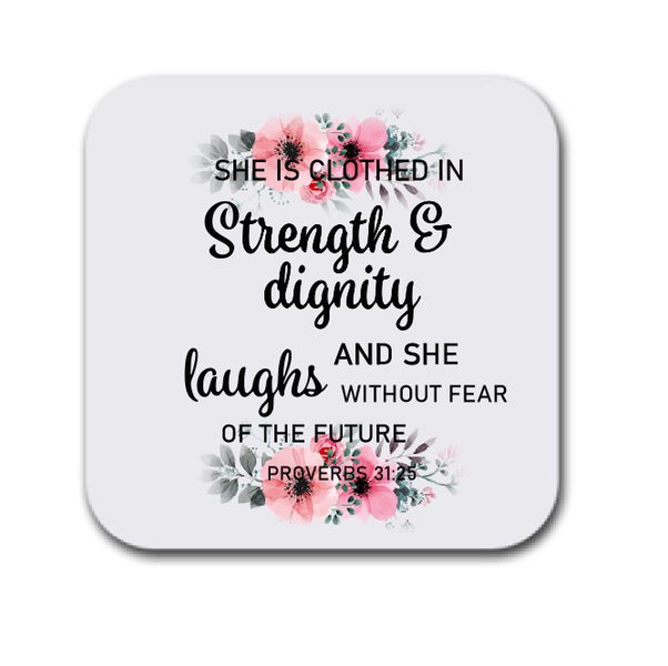 She is Clothed in Strength and Dignity Wooden Coaster Set