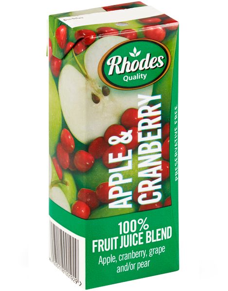 Rhodes 100% Fruit Juice Apple &amp; Cranberry 24 x 200 ML