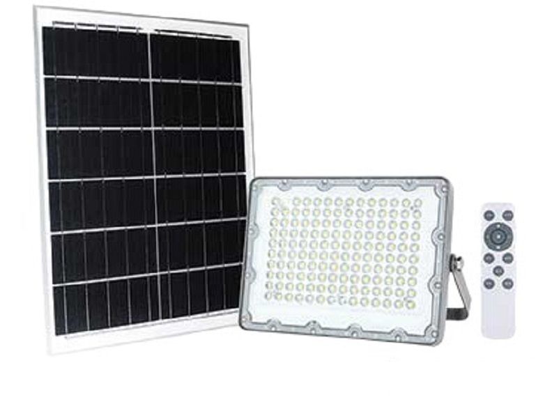 Solar 100W LED Flood Light, 15W PV PAN 3.2V/ 15AH Battery &amp; Remote