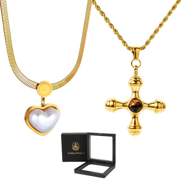 2 Pack Necklace for Women: Heart &amp; Cross Gift Set - Fashion &amp; Elegance