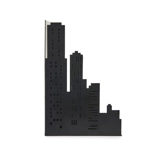 Black Metal Bookend - City Lights with LED lights
