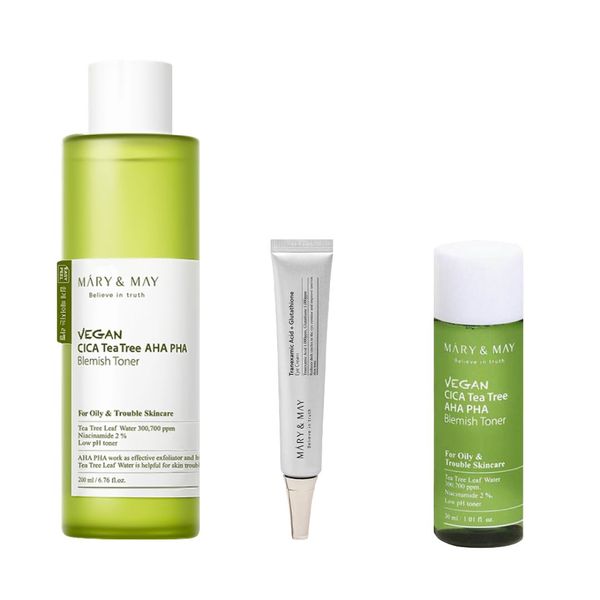 Mary&amp;May Vegan CICA Tea Tree Toner Special Set (200ml+30ml+Eye cream 12g)