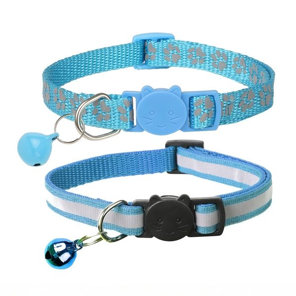 2 Pack Reflective Cat Collars With Bell, Breakaway Buckle, Adjustable