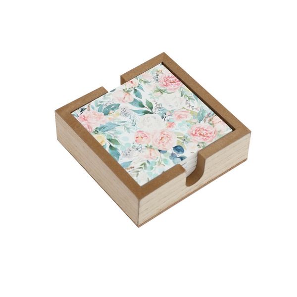 SoGood-Candy - Wooden Box with 6 Coasters - Peony Garden