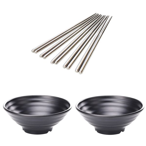 2 x Ramen Noodle Bowl + 5 x Stainless Steel Chopsticks