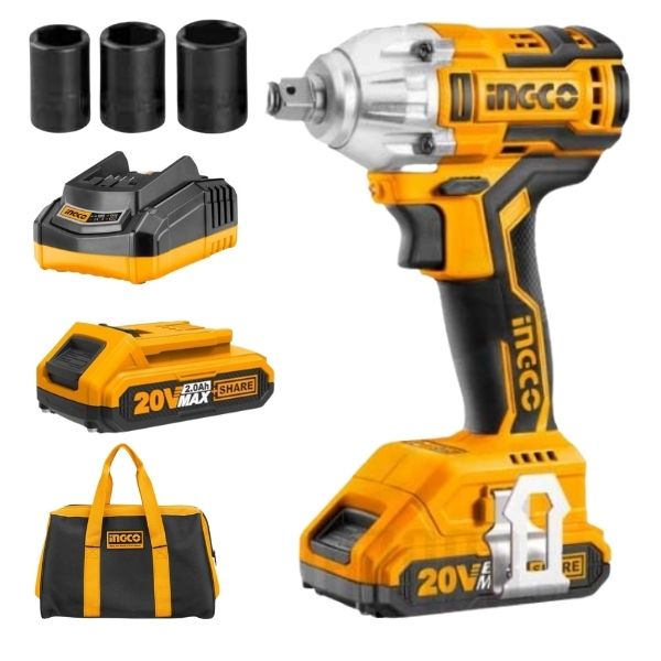 Ingco - Impact Wrench (Cordless) with 2 x Batteries, Charger and Bag