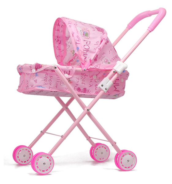 Pink Foldable Doll Stroller Toy With wheels