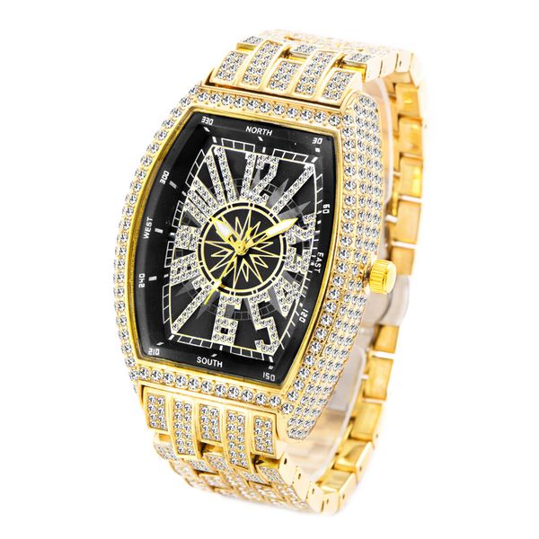 ZELTRYN Wine barrel shaped full cut diamond large dial men's watch