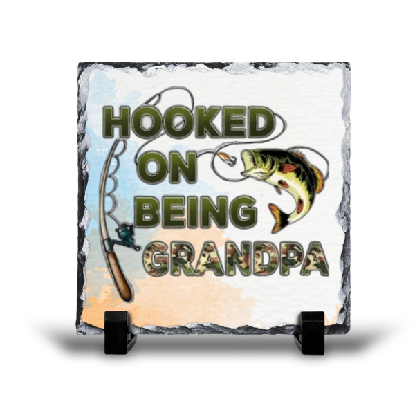 Hooked On Being Grandpa Fishing Gift Rock Slate