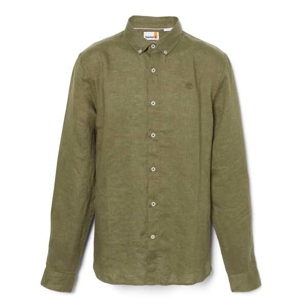 Timberland Mill River Men Olive Green Linen Long Sleeve Slim Casual Shirt