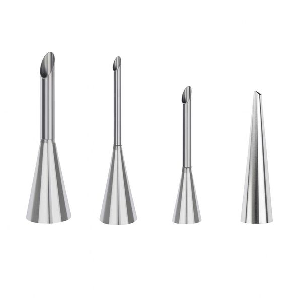 4 Piece - Cone Pastry Nozzles for Baking and Dessert Making - Silver