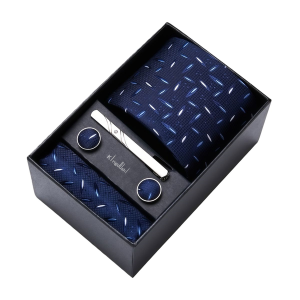 Kingdushi Men's Formal Tie Set with Cufflinks Tie Clip and Handkerchief