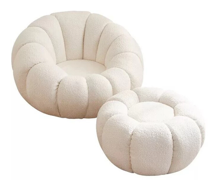 Modern Velvet pumpkin chair with matching ottoman